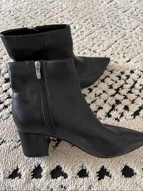 Marc Fisher Black Pointed Toe Ankle Booties with Block Heel